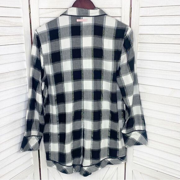 Victoria’s Secret Plaid Flannel Shorts Sleep Romper Black White Small - Picture 8 of 13